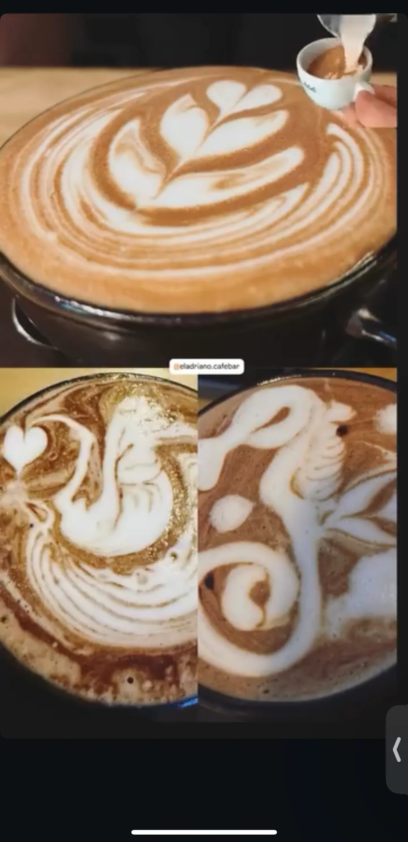 Café de especialidad con latte art en El Adriano, Nasca